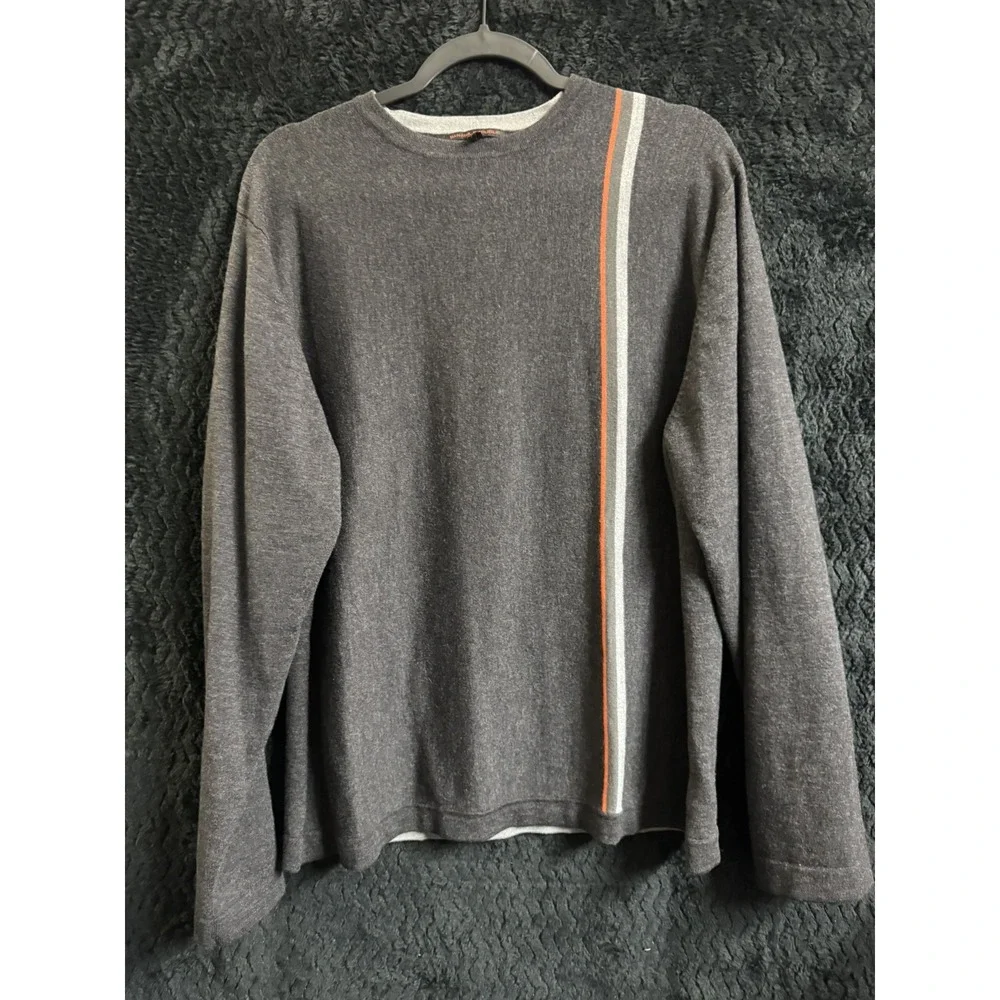 Banana Republic Size XL Merino Wool Gray Orange Trim Men Sweater